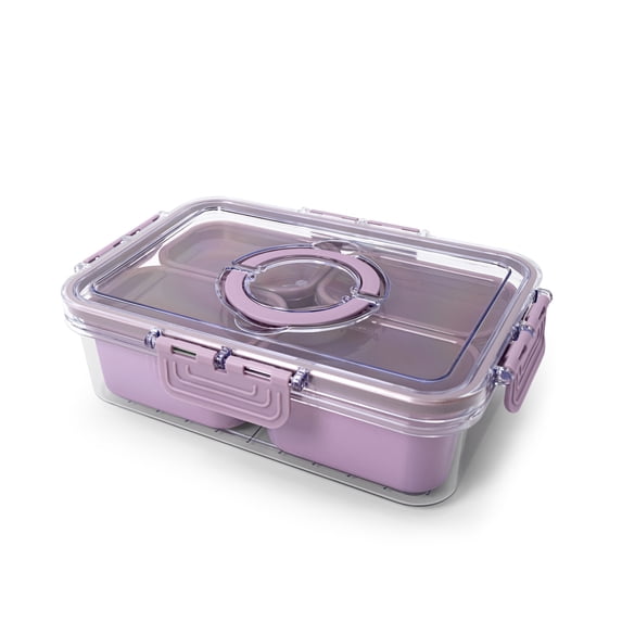 Cook with Color Purple Portable 4-Compartment Snack Food Storage Container, Portable and Dishwasher Safe with Ice Packs