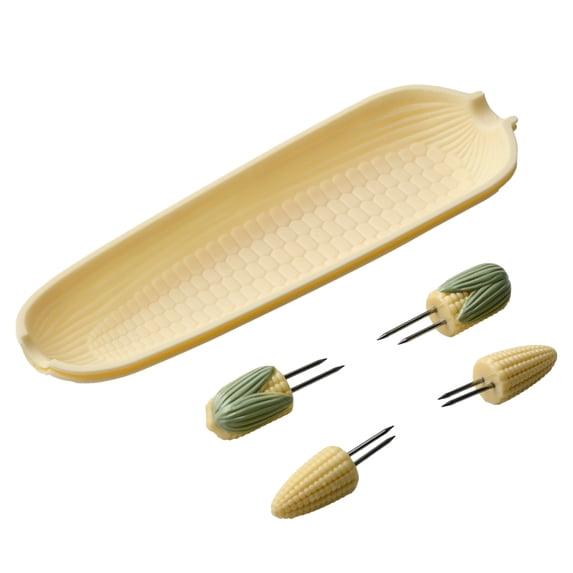 Cook with Color 6-Piece Corn on the Cob Set, 2 Serving Trays and 4 Holders, Yellow