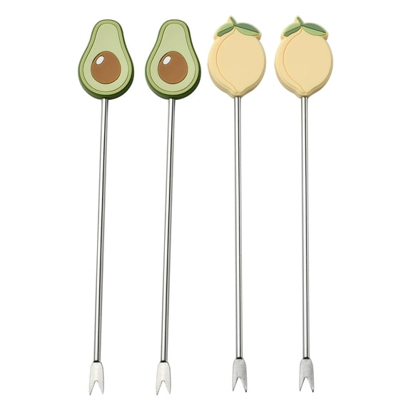Cook With Color 4-Piece Stainless Steel Food Picks, Decorative Appetizer Forks for Cocktails and Snacks, Avocado