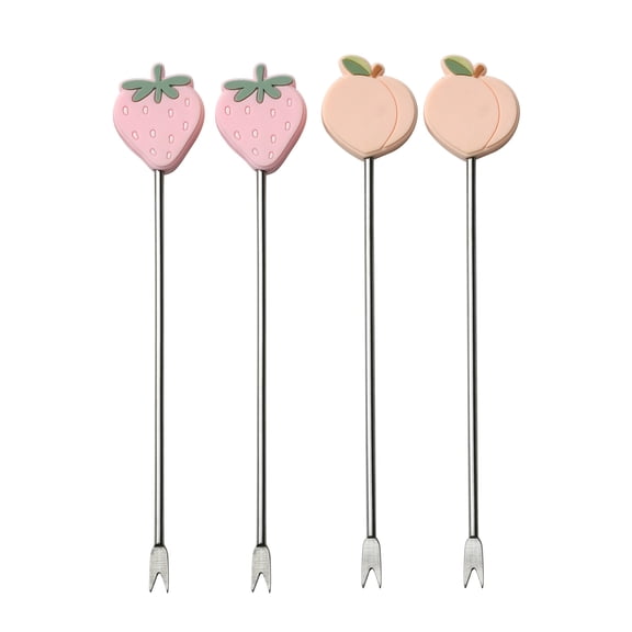 Cook With Color 4-Piece Stainless Steel Food Picks, Decorative Appetizer Forks for Cocktails and Snacks, Strawberry