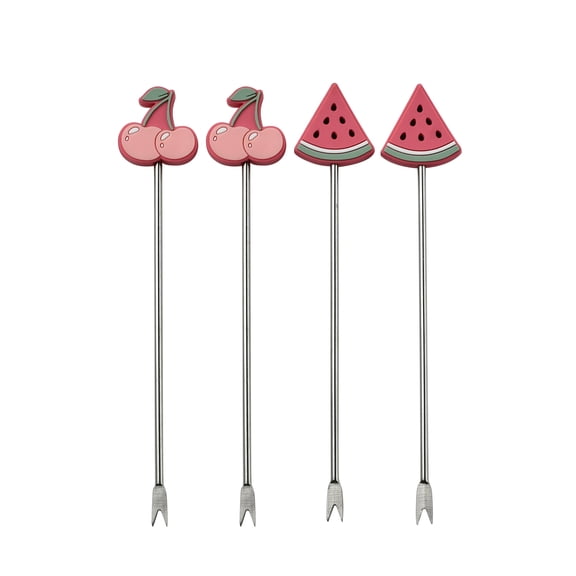Cook With Color 4-Piece Stainless Steel Food Picks, Decorative Appetizer Forks for Cocktails and Snacks, Watermelon