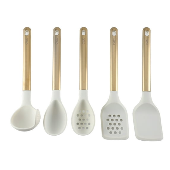 Cook with Color 5-Piece Stainless Steel & Silicone Utensil Set – Durable & Nonstick Safe