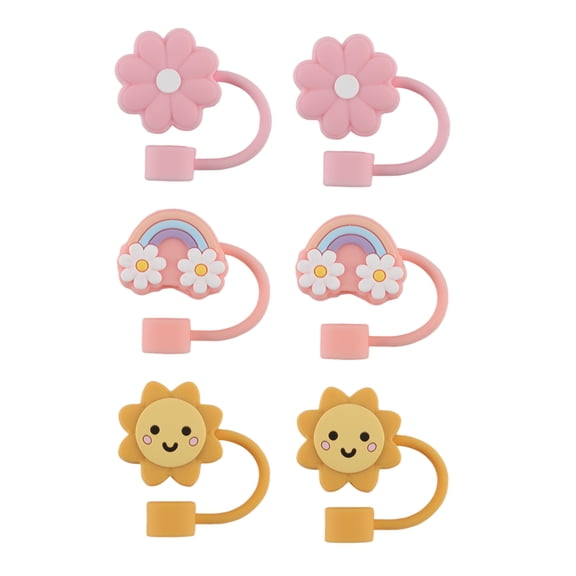 Cook With Color 6 Piece Straw Topper Set, Reusable Straw Covers, Universal Fit, Dishwasher Safe, Sunny