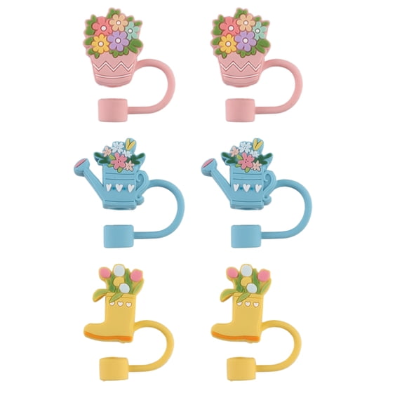 Cook With Color 6 Piece Straw Topper Set, Reusable Straw Covers, Universal Fit, Dishwasher Safe, Bunny