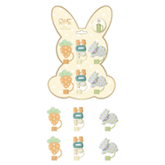 Cook With Color 6 Piece Straw Topper Set, Reusable Straw Covers, Universal Fit, Dishwasher Safe, Bunny