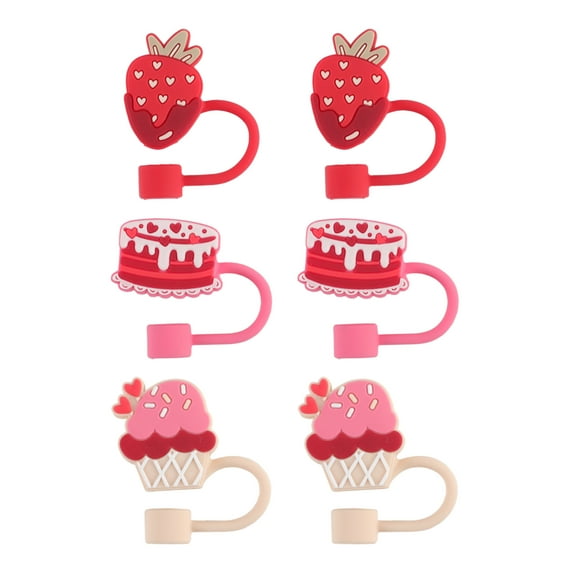 Cook with Color 6 Piece Silicone Valentine’s Day Straw Topper Set, Reusable Straw Covers for Standard Straws