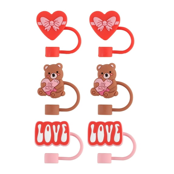 Cook with Color 6 Piece Silicone Valentine’s Day Straw Topper Set, Reusable Straw Covers for Standard Straws