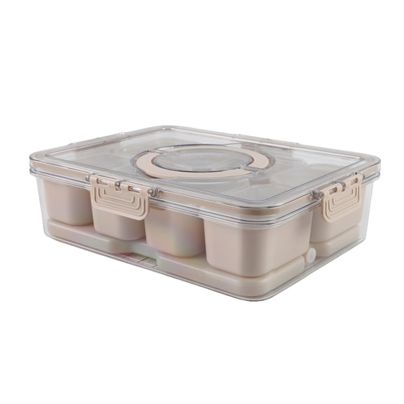 Cook with Color 8-Compartment Snack Box Food Storage Container with Lids, Removable Ice Pack, Leak-Proof Portable Lunch Box with Locking Lid, Charcuterie Tray Portion Control, Dishwasher Safe, Taupe