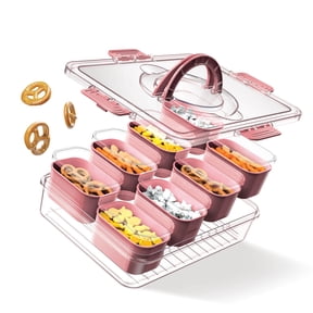 Cook With Color 8-Compartment Snackle Box, Charcuterie and Snack Container, Divided Serving Tray with Lids and Handle, Dishwasher Safe, Mauve