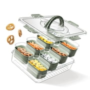8-Compartment Snackle Box, Charcuterie and Snack Container, Divided Serving Tray with Lids and Handle, Dishwasher Safe, Olive