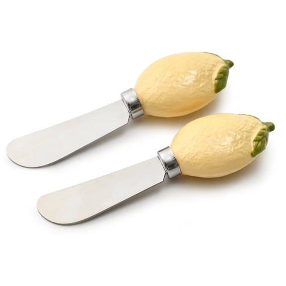 Cook With Color Cheese Spreader Knife, Stainless Steel Butter and Jam Blade with Figural Fruit Handle, Lemon