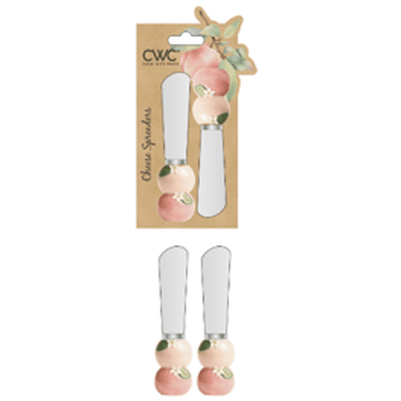 Cook With Color Cheese Spreader Knife, Stainless Steel Butter and Jam Blade with Figural Fruit Handle, Peach