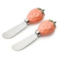thumbnail image 1 of Cook with Color Cheese Spreader Knife, Stainless Steel Butter and Jam Blade with Figural Fruit Handle, Strawberry, 1 of 5