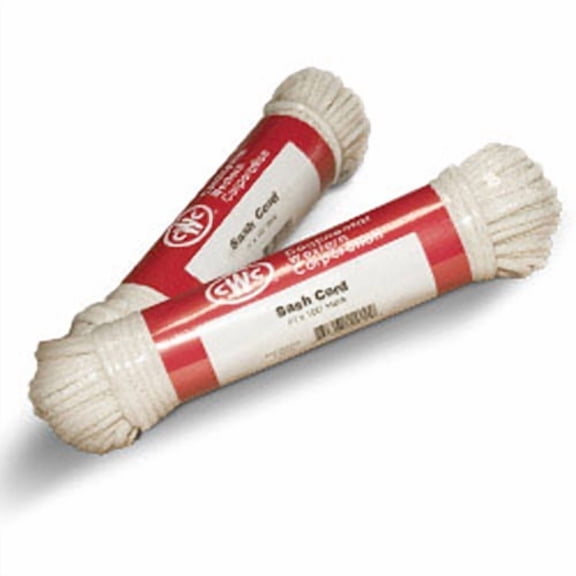 CWC Glazed Sash Cord - Size #8, 1/4" x 100 ft., White (Pack of 12 hanks)