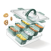 Cook with Color Sage Portable 8-Compartment Snack Food Storage Container, Divided Serving Tray with Lids and Handle, Portable and Dishwasher Safe with Ice Packs