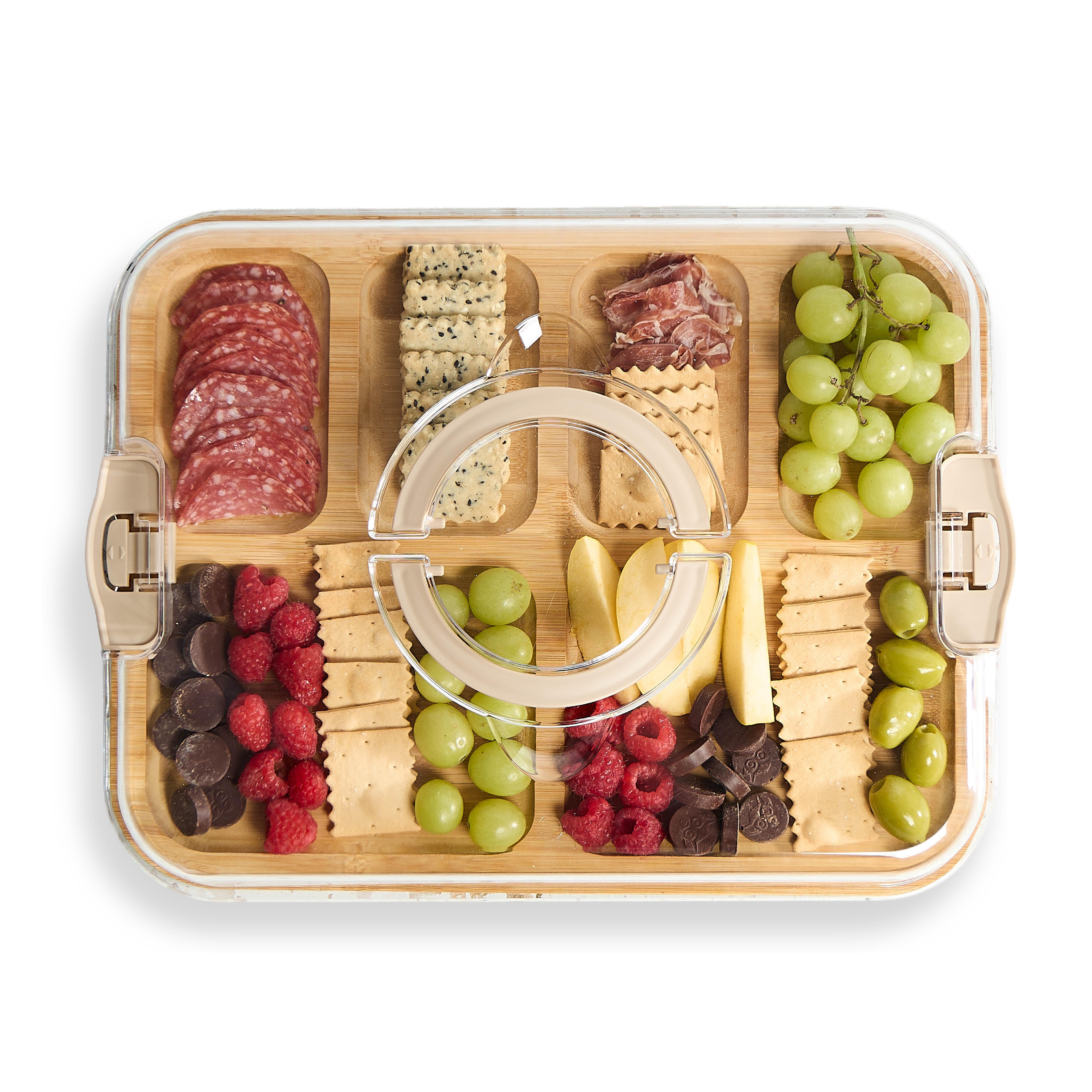 Cook With Color Rectangular Bamboo Cutting Board with Locking Lid, Dual-Function Charcuterie & Serving Board