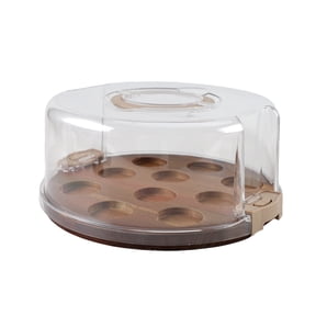 Cook with Color Acacia Wood Cake and Cupcake Carrier with Reversible Tray and Locking Lid, Round, Ideal Use for Entertaining and Party Transportation