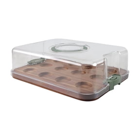 Cook with Color 12-Cupcake Reversible Acacia Wood Rectangular Cake Carrier with Clear Locking Lid