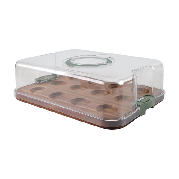 Cook with Color 12-Cupcake Reversible Acacia Wood Rectangular Cake Carrier with Clear Locking Lid