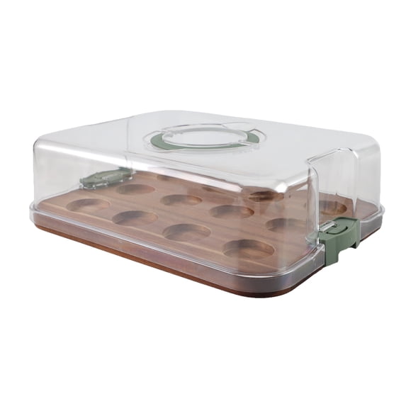 Cook with Color Acacia Wood Cake and Cupcake Carrier with Reversible Tray and Locking Lid, Rectangular, Ideal Use for Entertaining and Party Transportation