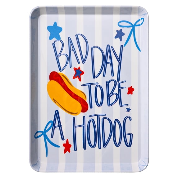 Cook with Color Melamine Serving Tray, Lightweight Plastic Tray for Serving Food and Drinks, Bad Day to be a Hotdog