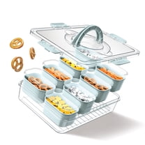 Cook With Color 8-Compartment Snackle Box Food Storage Carrier and Charcuterie Container, Divided Serving Tray with Lids and Handle, Gray, Portable and Dishwasher Safe