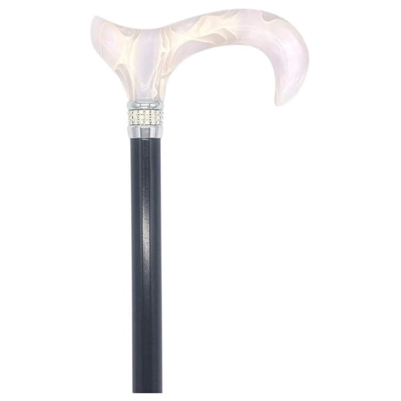 CWC4170BWD Rhinestones & Pearl Cane Black Shaft and White Handle with hint of Pink, 31-38 Adjustable Shaft with Aluminum Shaft.