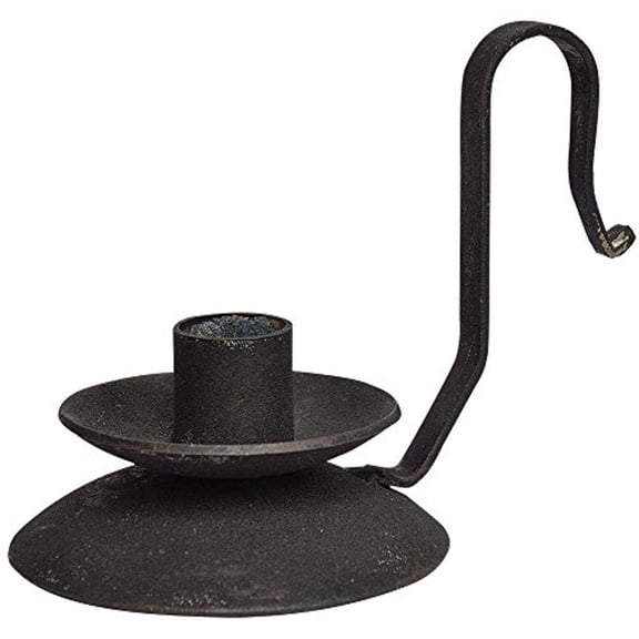 CWI Gifts 3.75" Distressed Black Iron Taper Candle Holder with Curved Handle