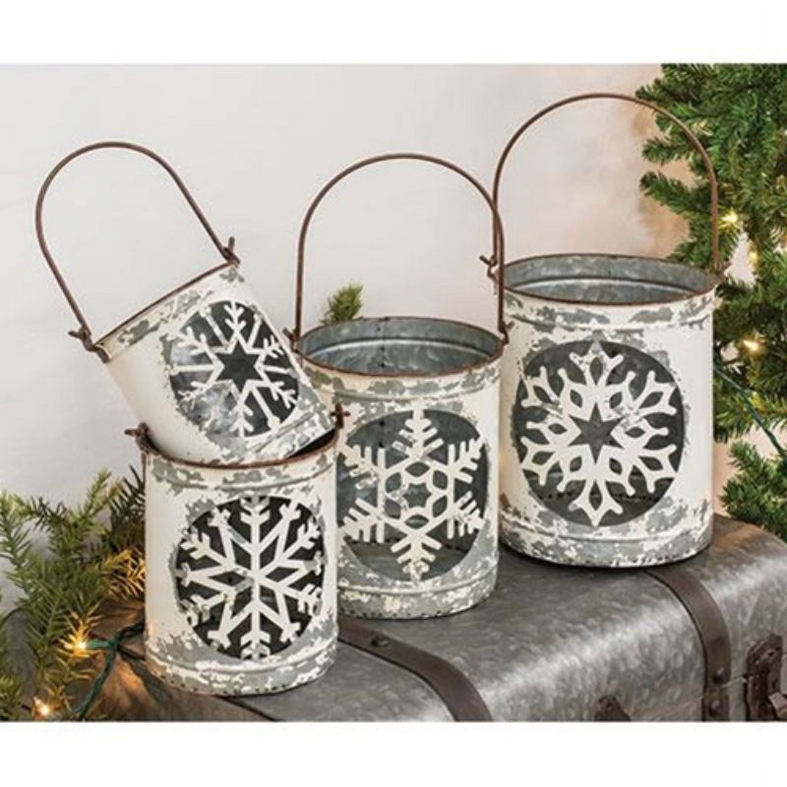 CWI Gifts White Vintage Snowflake Buckets 4/Set, Multi