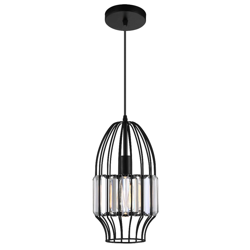 Black Steel Crystal Mini LED Pendant Light