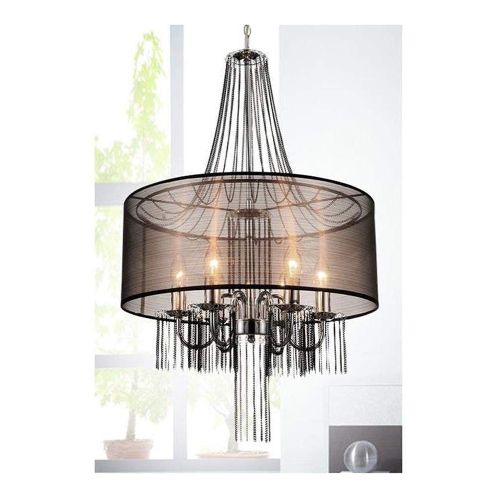 Mini Elegance Chrome Drum Chandelier with Dangling Chains