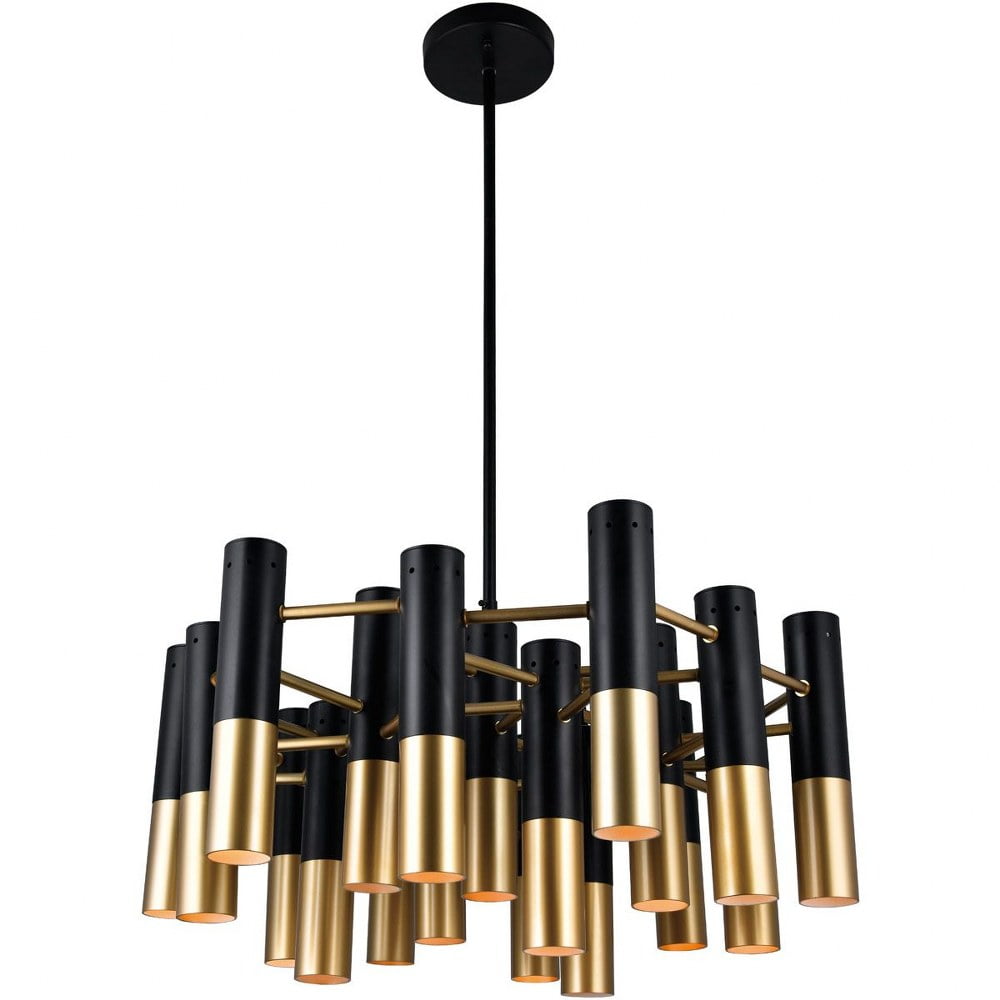 Elegant Anem 19-Light Matte Black and Satin Gold Crystal Chandelier