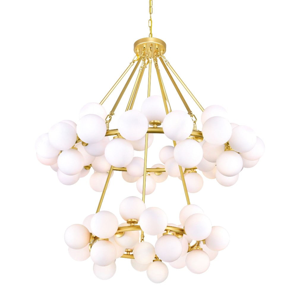 Arya 39" White and Gold Metal Chandelier with Frosted Glass