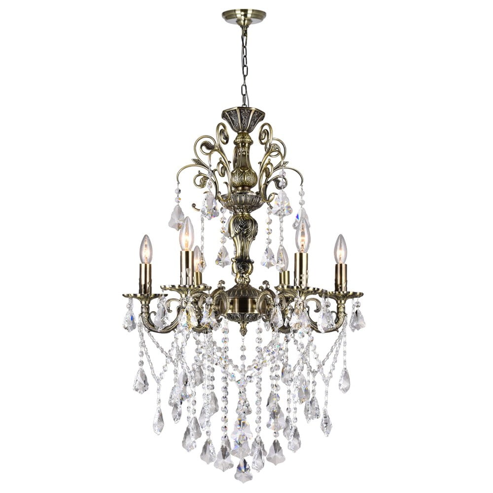 Antique Brass and Crystal 6-Light Mini Chandelier