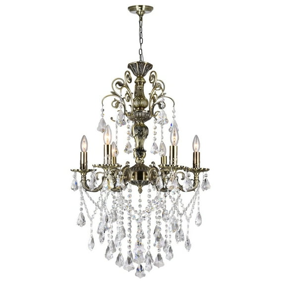 CWI Lighting Brass 6 Light Up Traditional Metal Chandelier in Antique Brass