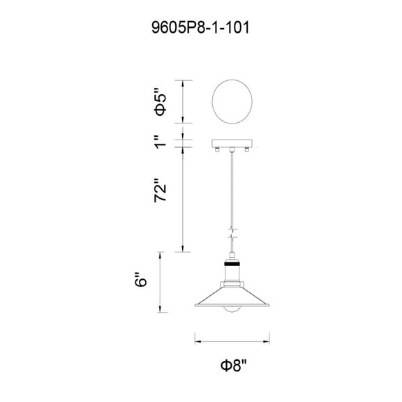 CWI Lighting Brave 1 Light Down Farmhouse Metal Mini Pendant in Black