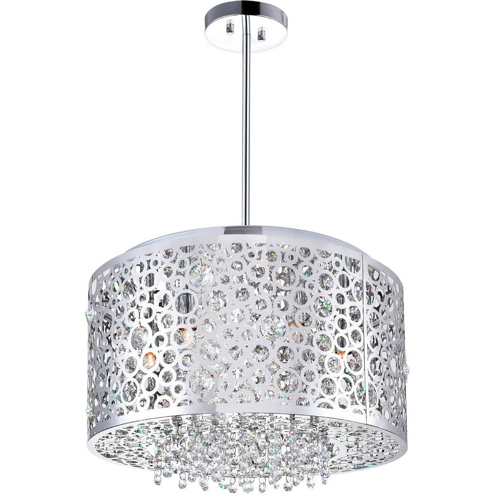 Elegant Chrome Drum Chandelier with Dangling Crystal Accents