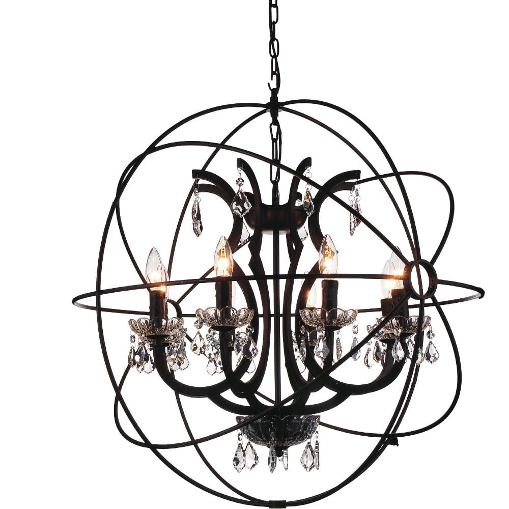 Campechia 28'' Brown Metal and Crystal Orbital Chandelier