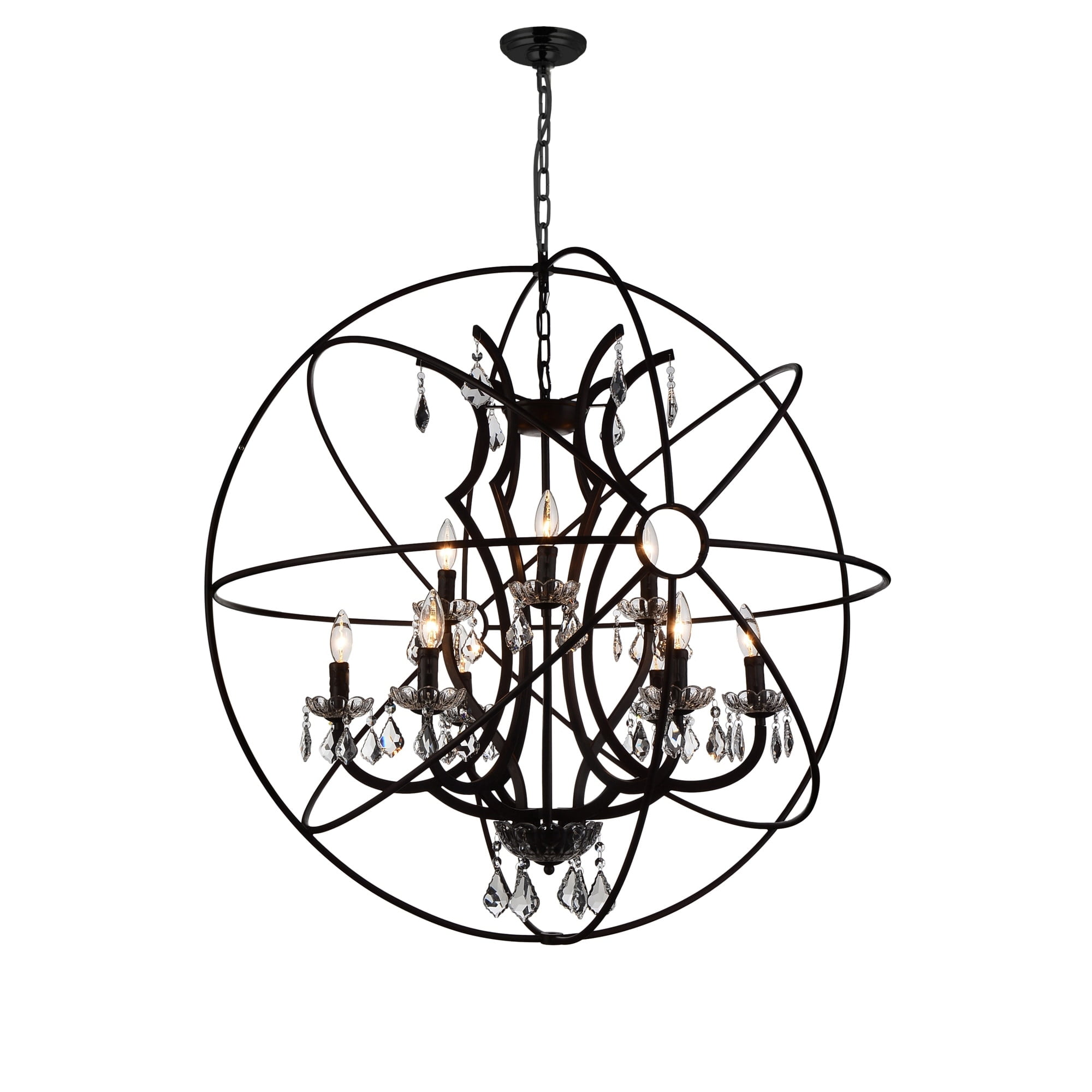 Campechia 9-Light Brown Metal and Crystal Chandelier