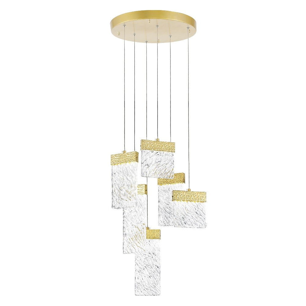 Carolina Gold Leaf 16" Crystal LED Chandelier with Clear Glass Panels