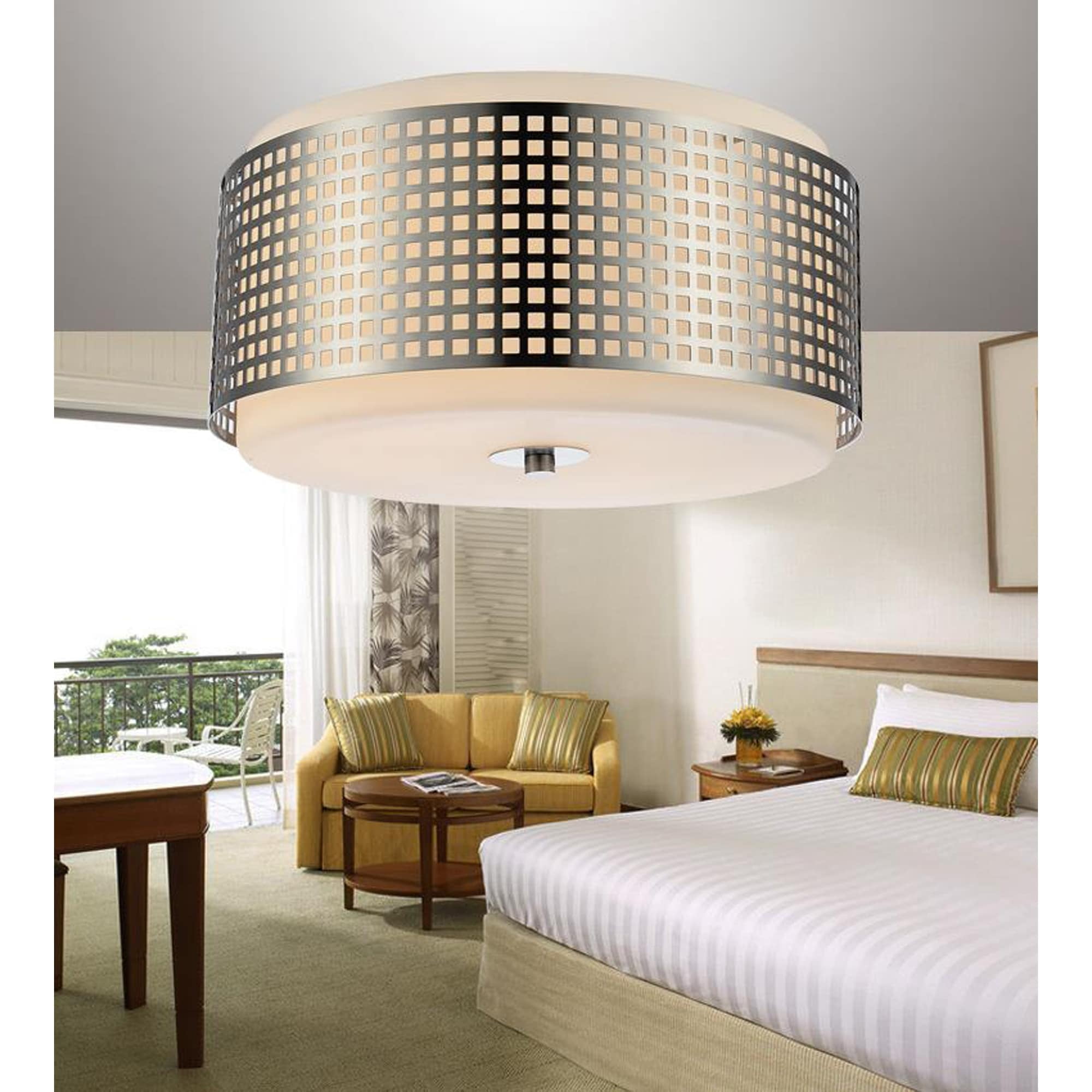 Modern Satin Nickel 15" Drum Flush Mount Ceiling Light