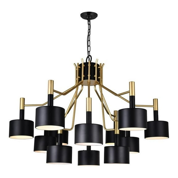 CWI Lighting Corna 12 Light Down Transitional Metal Chandelier in Black/Gold