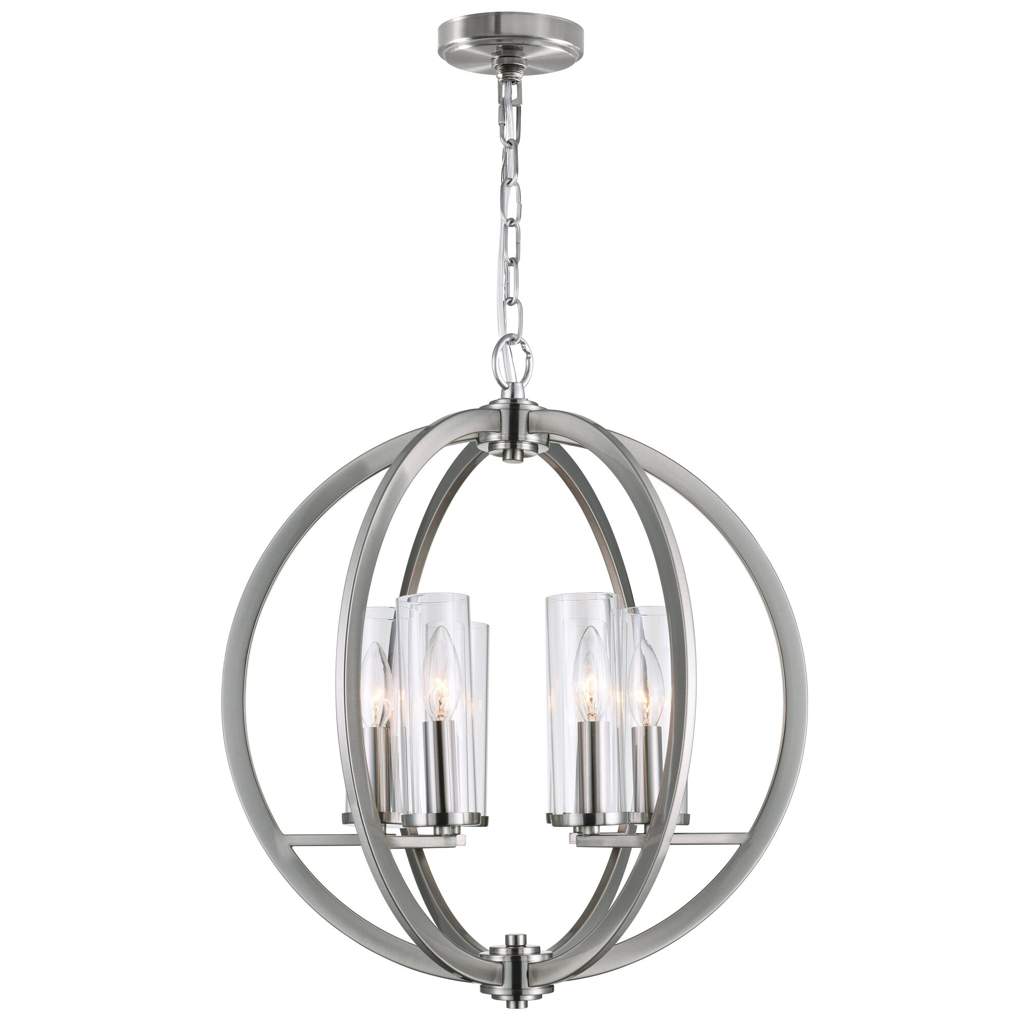 Elton Satin Nickel 19" Mini Orbital Chandelier with Crystal Accents