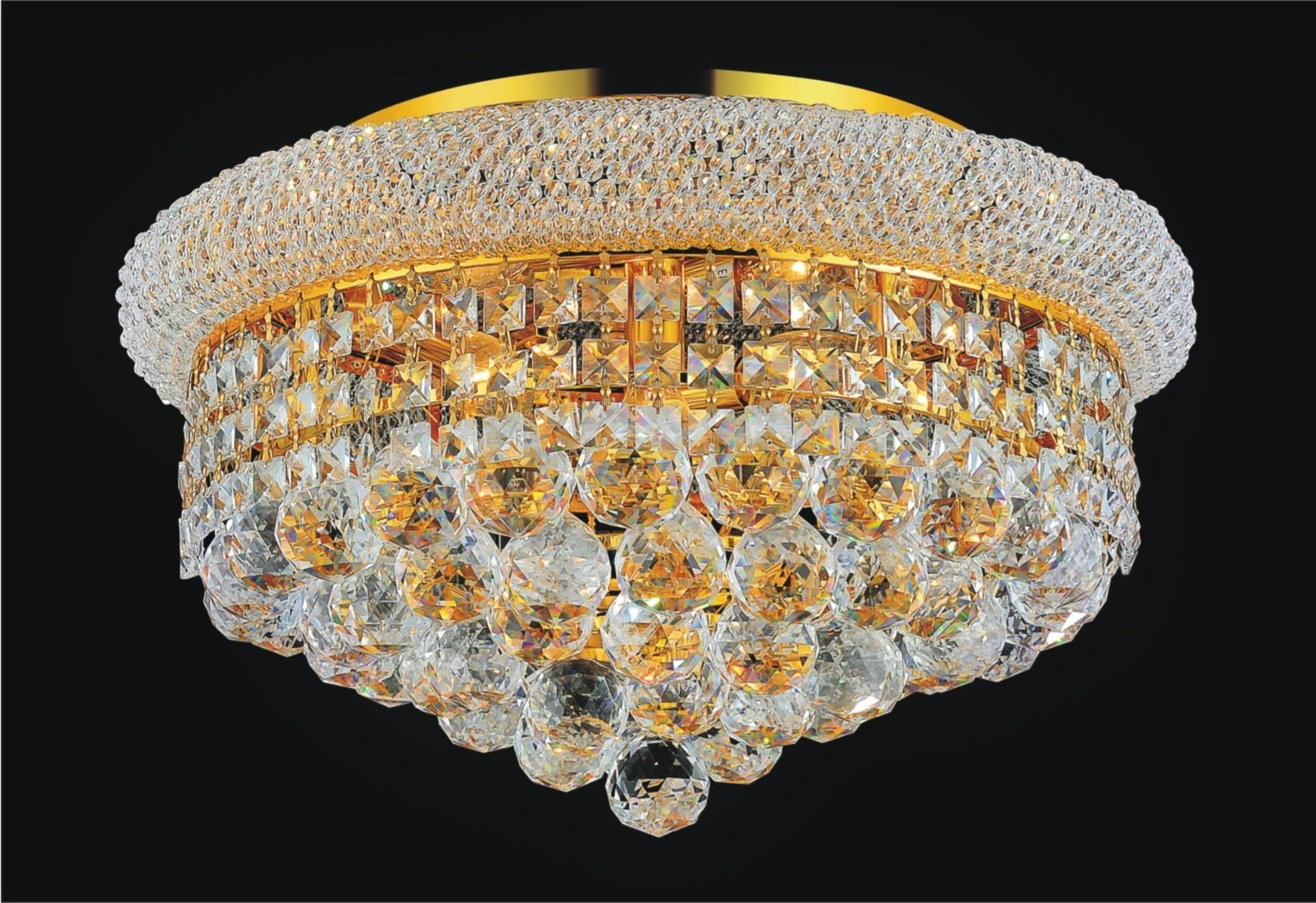Empire Gold Flush Mount with Clear Crystal and Glass Shade