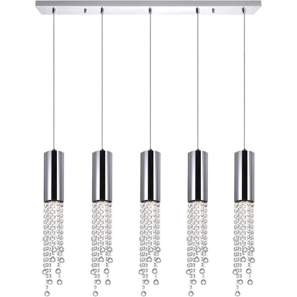 Elegant 40" Chrome Crystal Multi-Light Pendant Chandelier