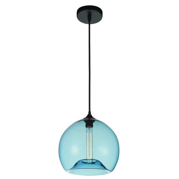 CWI Lighting Glass 1 Light Contemporary Metal Mini Pendant in Black/Blue
