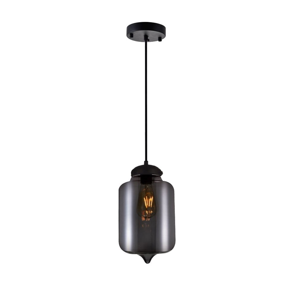 Sleek Mini Smoke Glass LED Pendant with Matte Black Base