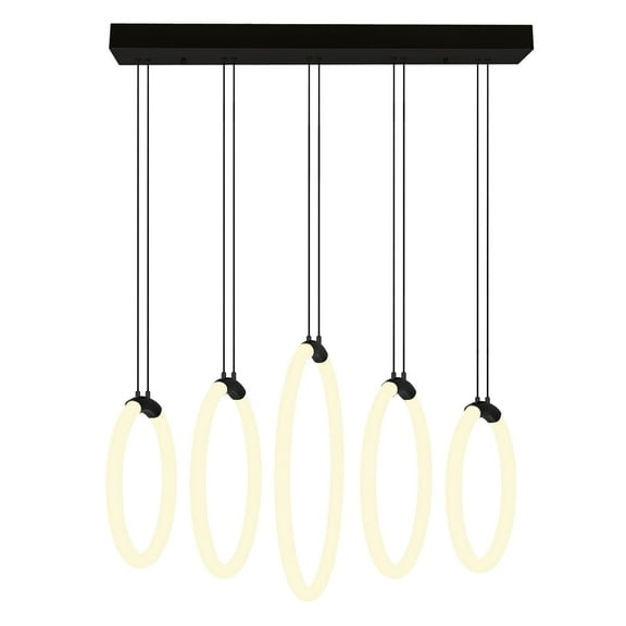 CWI Lighting Hoops 5 Light Contemporary Metal LED Chandelier in Black