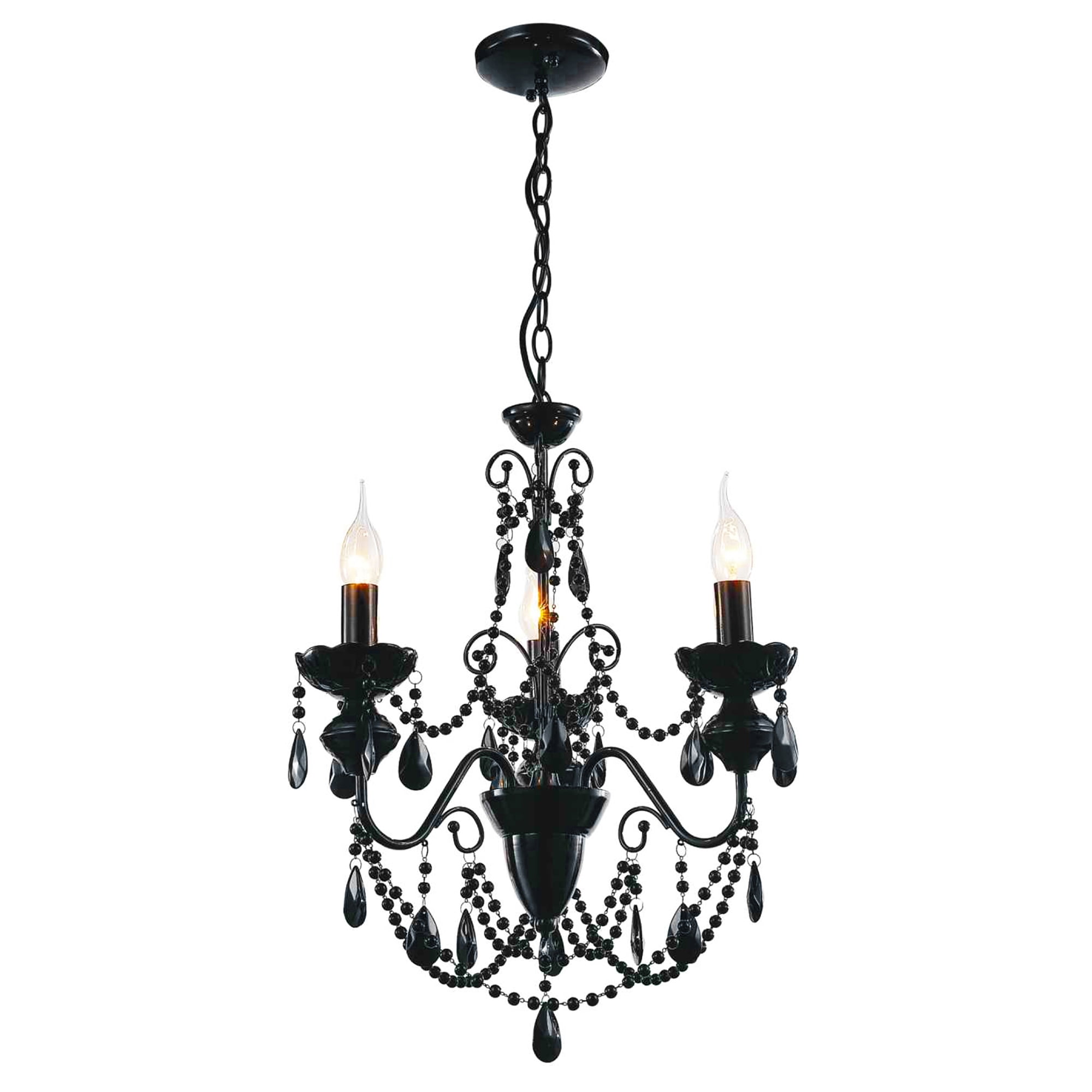Mini Keen 3-Light Black Crystal Chandelier with Candelabra Bulbs