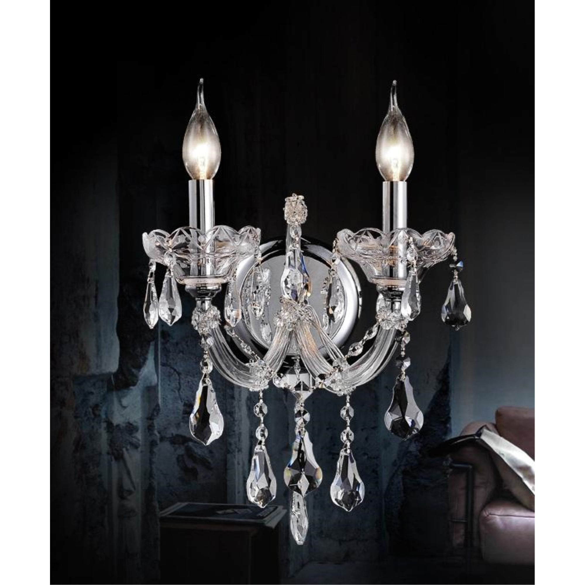 Maria Theresa 14" Chrome Crystal Embellished Wall Sconce